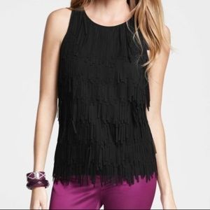 Ann Taylor 12 Black Sleeveless Crepe Fringed Top
